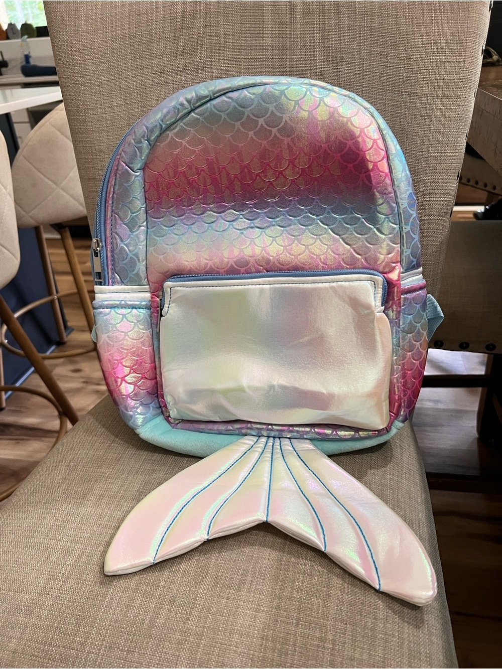 Iridescent Mermaid Kids Backpack — Pink and Blue Holographic